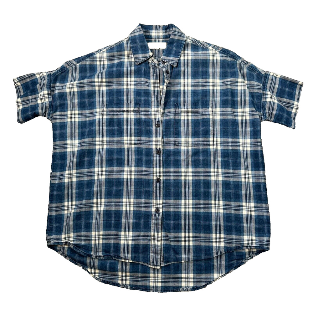 Madewell Oversized Plaid Courier Shirt Women's X-Small Blue Short Sleeve C4034